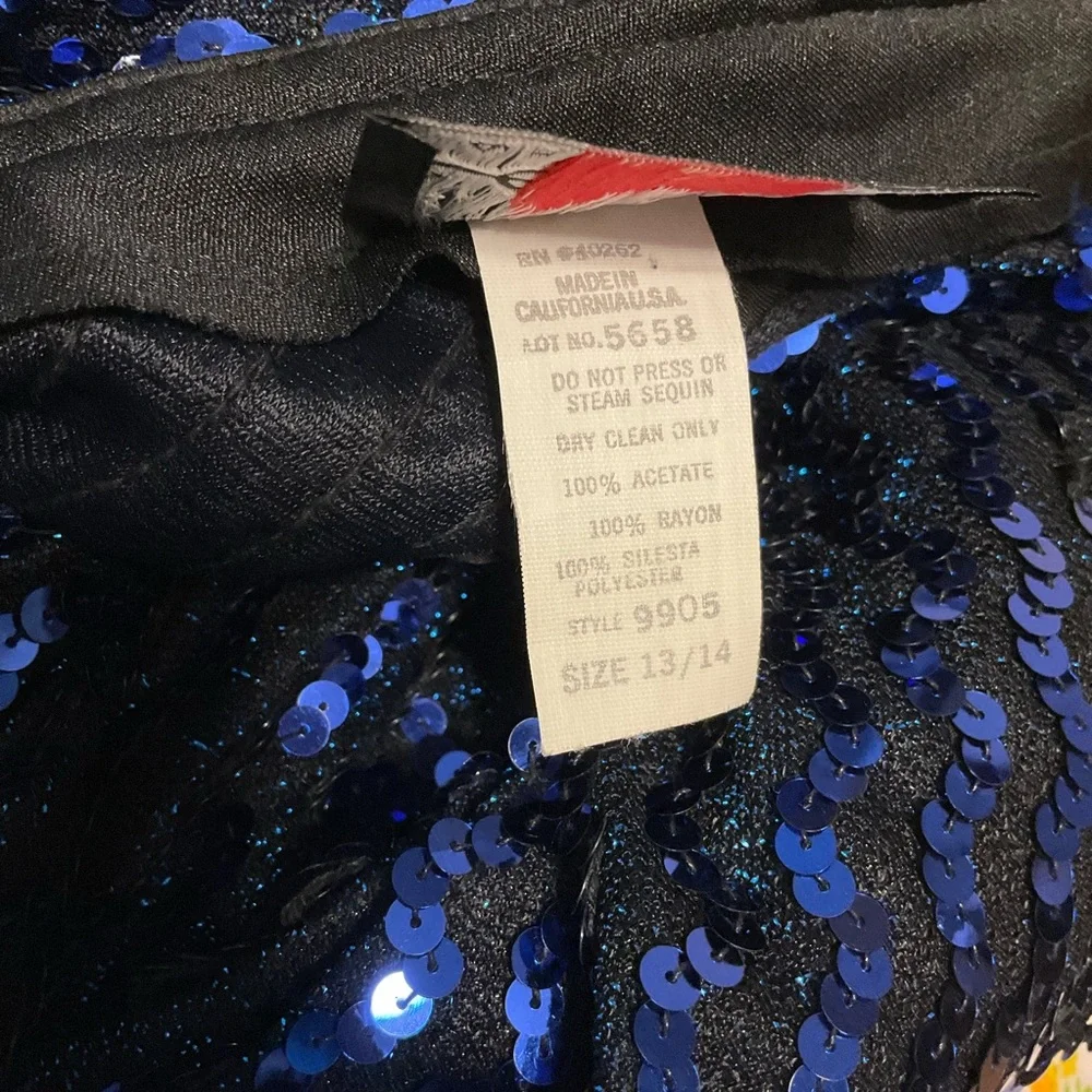 vtg CLIMAX by David Howard sz 13/14 (M/L) Sequin One Shoulder Sequin Dress Blue